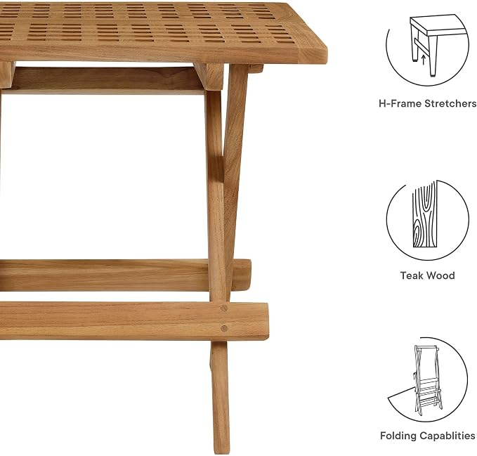 Modway Vienna Outdoor Patio Teak Wood Folding Side Table in Natural – Weather-Resistant 20 Inch Square End Table with Slatted Table Top – Bistro Table – Breakfast Table – Deck Side Table for Backyard