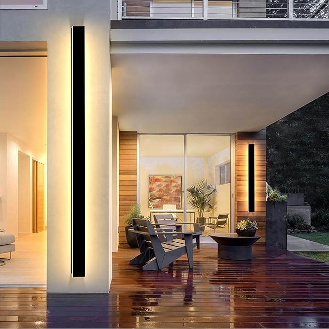 79inch Outdoor Wall Lights, Black LED Exterior Light Fixtures Wall Mount, Long Outside Porch Lights Wall Sconce 3000K, Long Strip Lighting for Garage, Hous