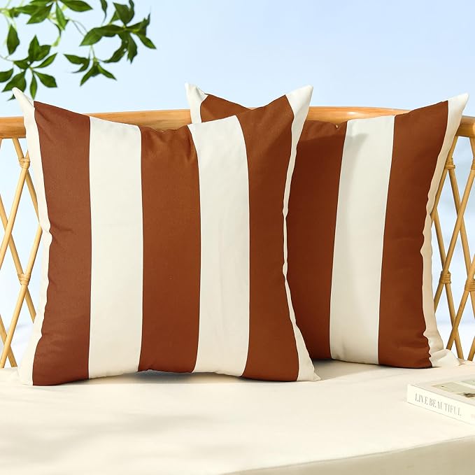 Allorry Outdoor Pillow Covers 16x16 Rust Striped Outdoor Decor JB007J16 | Striped Pillow Covers|for Spring Summer Outdoor Waterproof Garden Patio Furniture Sofa Bed Home Decor