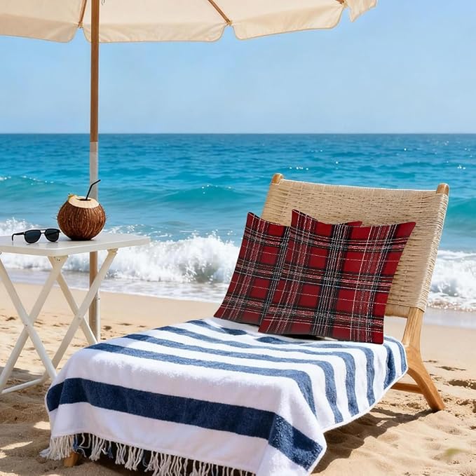 22x22 Inch Outdoor Pillow Covers Set of 2 Waterproof Throw Pillow Covers Decorative Couch Cushion Covers Buffalo Checkered Red Square Pillowcases Protectors for Patio Garden Sofa