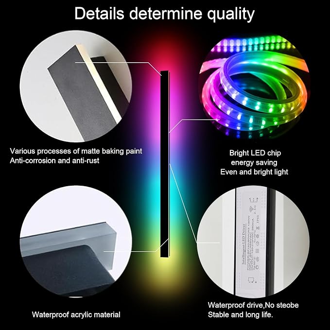 RGB Outdoor Wall Lights, Ip65 Waterproof Linear Led Modern Wall Sconce, 7 Colors and 358 Light Effects, Dimmable with Remote Modern Linear Exterior Light Fixture 59 inch (2 Pack)