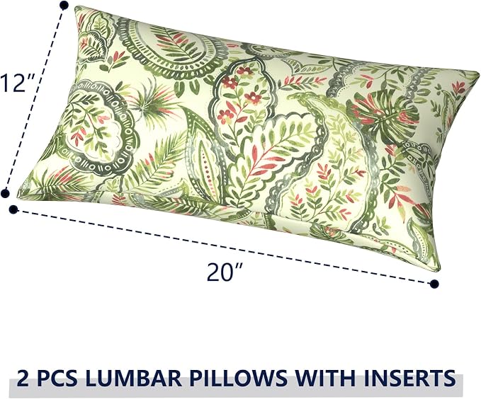 Outdoor Lumbar Pillows 12x20 inch, Rectangle Throw Pillows with Inserts, Decorative Lumbar Cushions for Patio Furniture Garden Couch Home Sofa Office Chair, Pack of 2,Faylinn Shadow Paisley