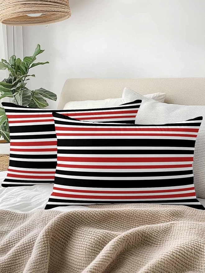 Outdoor Waterproof Throw Pillows Black Red Contrast Monochromatic Tones Patio Pillows,Decorative Pillow Covers with Insert,Pillow Cushion Case for Garden Couch Sofa Geometric Line