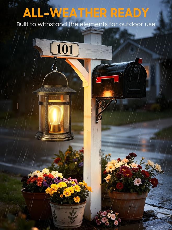 Solar Lantern Outdoor Waterproof, 4 Pack Bright Hanging Solar Lights for Outside Decorative, Upgraded Solar Powered Lanterns LED Lighting for Garden Patio Porch Decor Gifts (Antique Copper)