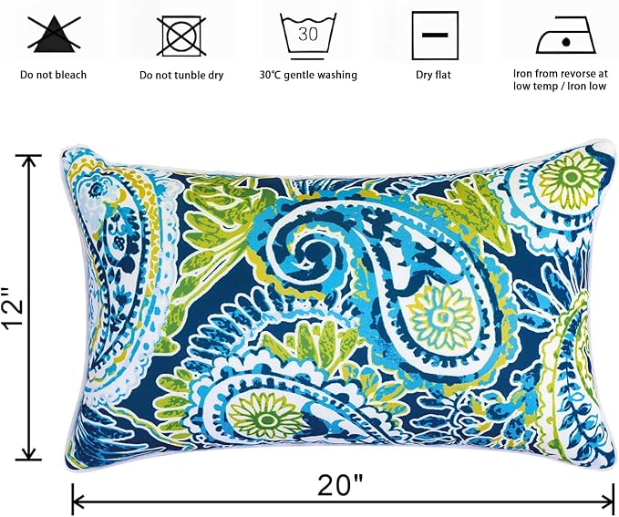 Outdoor Lumbar Pillows - Decorative Pillows with Insert Included Set of 2 Outdoor Pillows for Patio Furniture 12x20 Inch
