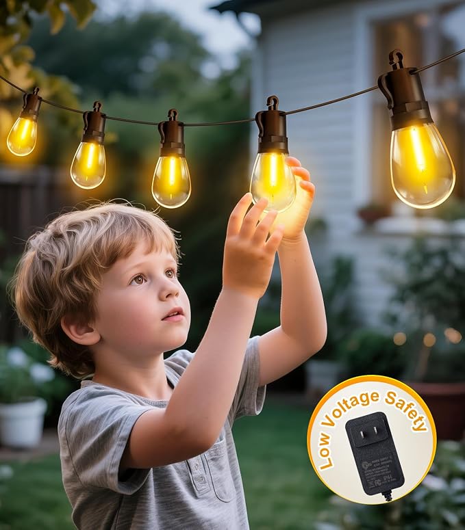 Outdoor String Lights Patio LED - Light Outside Waterproof S14 Porch Lighting Edison Plastic Bulb Pergola Hanging Balcony Connectable Backyard Yard Gazebo Party Garden Bistro 60M 200FT