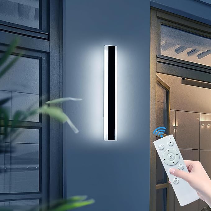 23.6inch Modern Outdoor Light Fixture, 3000K-6000K Dimmable Wall Sconce, IP65 Waterproof Linear Exterior LED Lights, Long Strip Garage Lighting Outside for Porch, Patio, Yard