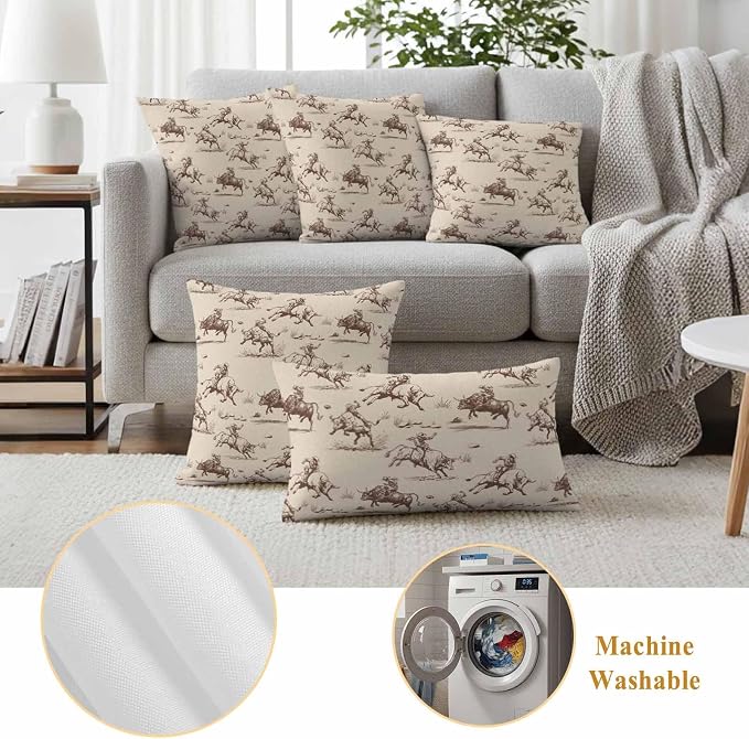 Western Cowboys Outdoor Pillow Covers Waterproof, All Weather Cushion Case Set of 2, Vintage Farmhouse Cow Nature Scenery Decorative Pillowcases for Sofa Couch Bed Decor Patio Furniture 20"x20"