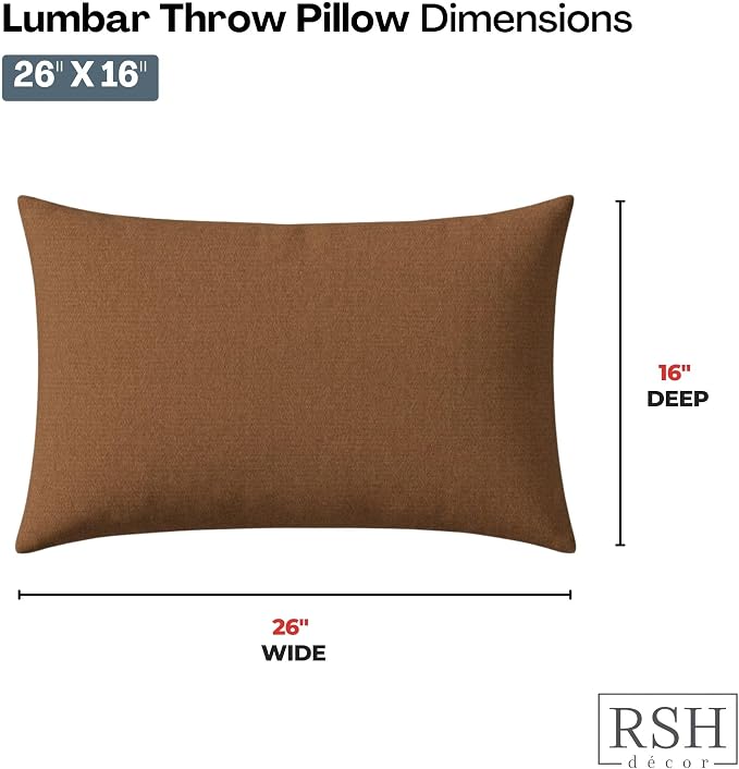 RSH DECOR: Outdura Jumbo Lumbar Throw Pillows Set of 4 | 26" x 16" | Indoor Outdoor for Patio Furniture| Water & Fade-Resistant | Includes Down-Alternative Inserts | Made in USA (Canvas Sepia)