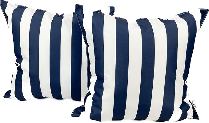 Pack of 2 Outdoor 20''x20'' Waterproof Navy Blue Striped Throw Pillow Covers Decorative Square Cushion Patio Pillows for Patio Furniture (Polar Night)