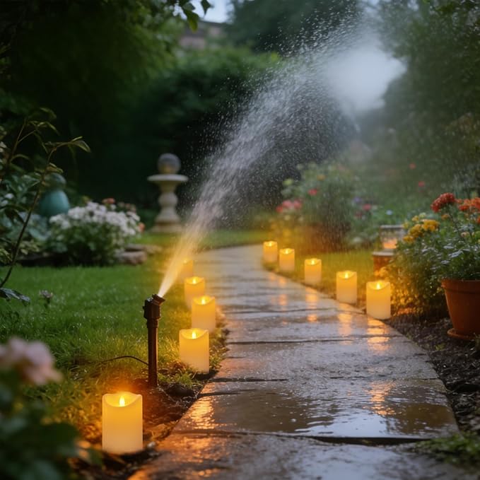 Outdoor Flameless Candles, Patented 3D Dual-LED, Set of 9 Slanted Resin Pillars with 2 Remotes, Bulk Party Decor for Fireplace Holiday, Non-Melting Waterproof Battery Operated, (Ivory)