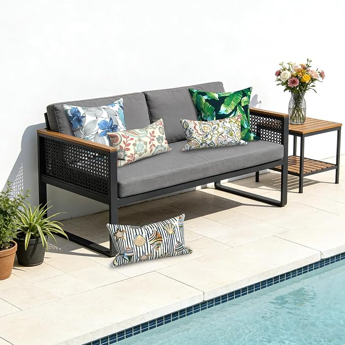 DYTXIII Pack of 2 Waterproof Outdoor Lumbar Pillow with Inserts, 12x20 in Rectangle Decorative Patio Throw Pillow for Home, Sofa,Bench and Patio Furniture, Paisley Vintage