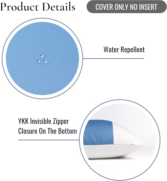 Hofdeco Premium Coastal Hampton Patio Indoor Outdoor Throw Pillow Cover Only, 20"x20" Water Repellent for Backyard, Couch, Poolside, Azure Blue Print Color Block