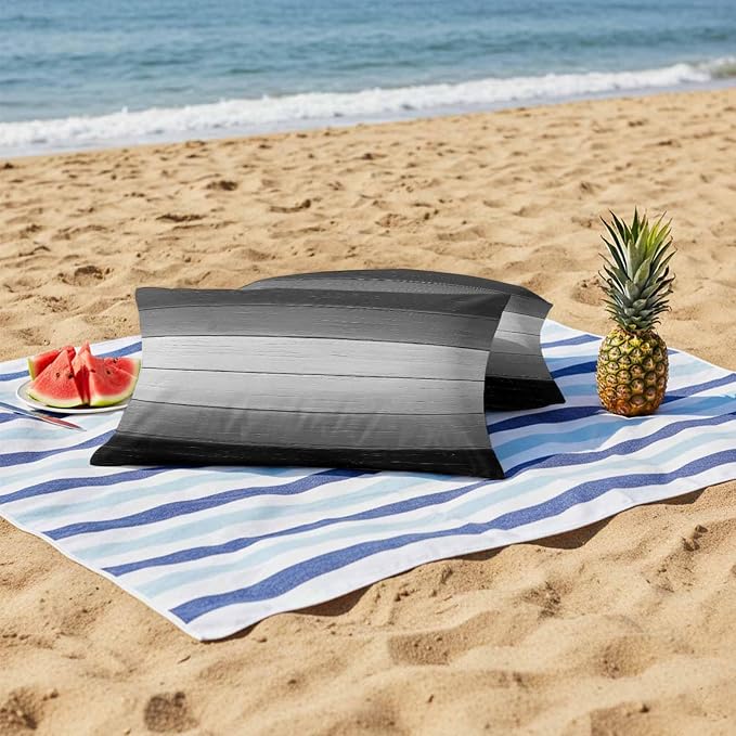Black Gray Outdoor Pillow Covers 20x12 Inch Lumbar Pillow Covers Set of 2 Waterproof Decorative Throw Pillow Cases Farmhouse Vintage Gradient Wooden Plank Cushion Covers for Patio Furniture Garden