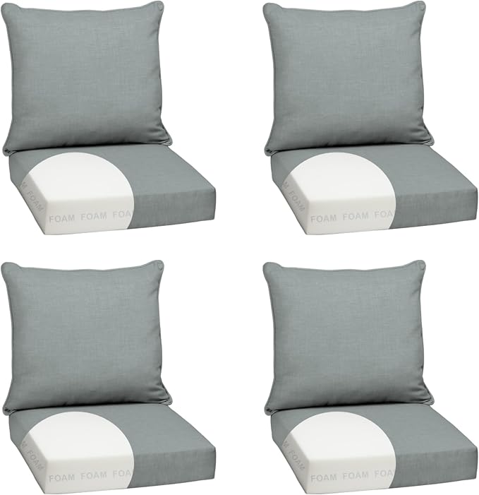 Arden Outdoor Deep Seat Cushion Set, Foam, 4-Pack, 24x24, Stone Grey | Sofa, Couch, Conversation Set, Premium High-Density Foam, Never Flattens, Mold and Mildew Resistant