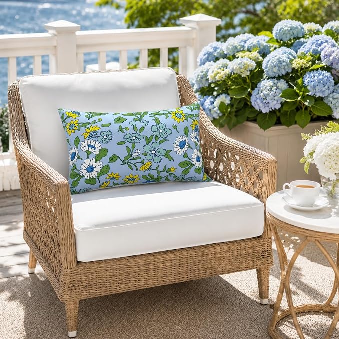 Outdoor Lumbar Pillows 12"x20" Waterproof Patio Pillows with Inserts | Set of 2 Fade Resistant Outdoor Waterproof Lumbar Pillow Decorative Garden Lumbar Cushions for Home Patio Terrace Sofa