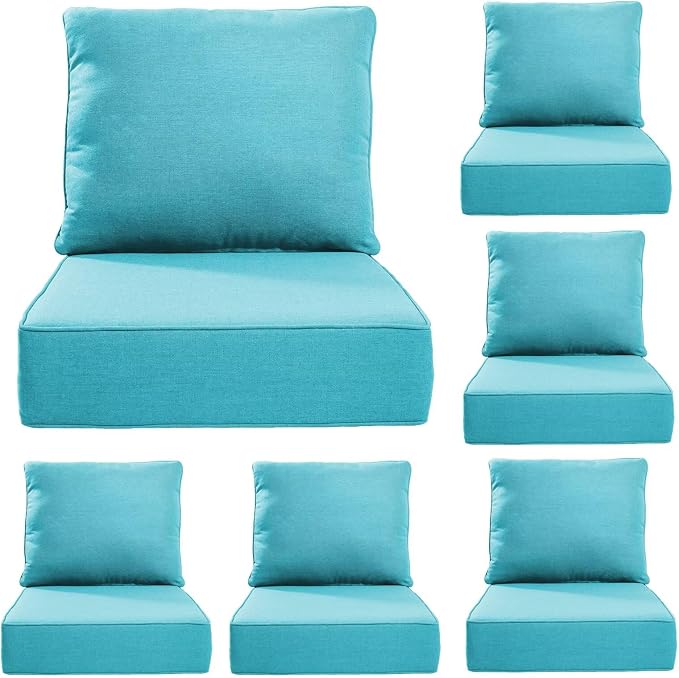 Luxury 24*24*6in Outdoor Patio Cushions, 6 Pieces Teal Outdoor Cushion | 6in Outdoor Patio Cushions, Water-Resistant, Reversible, Removable Cover, for Patio Chairs Sofa Couch Loveseat