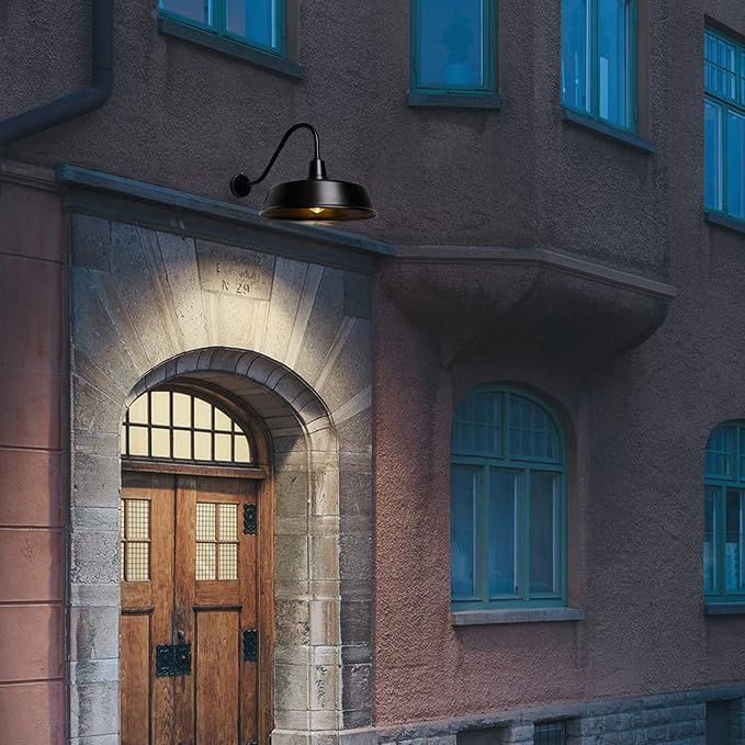 Gooseneck Barn Light, 18inch Dusk to Dawn Black Outdoor Wall Sconce | Weatherproof Steel Exterior Large Lighting Fixture, E26 Base, Easy DIY Install for Porch, Garage, Barn, Farmhouse(1 PC)
