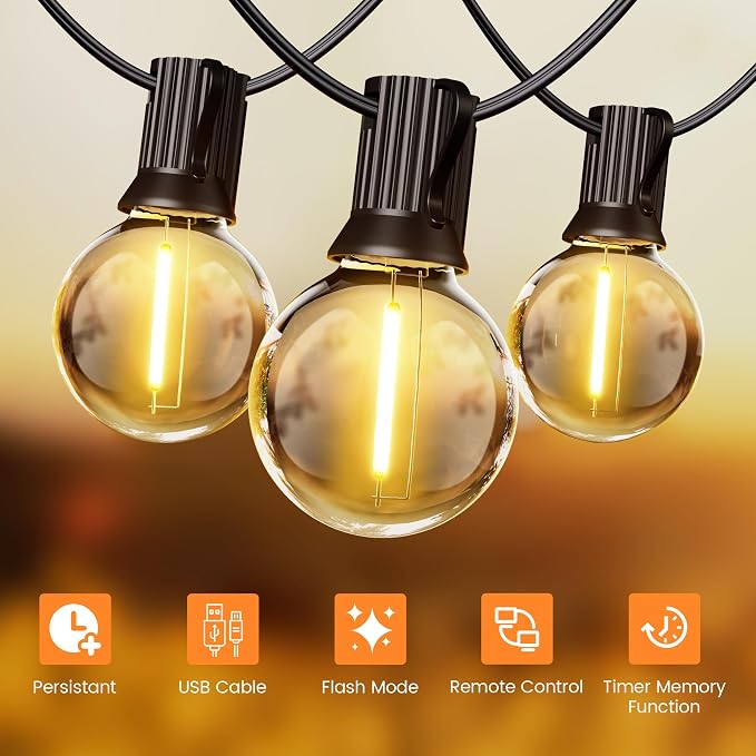 OHLUX 120FT Solar String Lights Outdoor with Remote, Commercial Grade Patio Lights with 52 Shatterproof LED Filament G40 Globe Bulbs, Dimmable Outside Edison Hanging Light for Backyard Party Decor