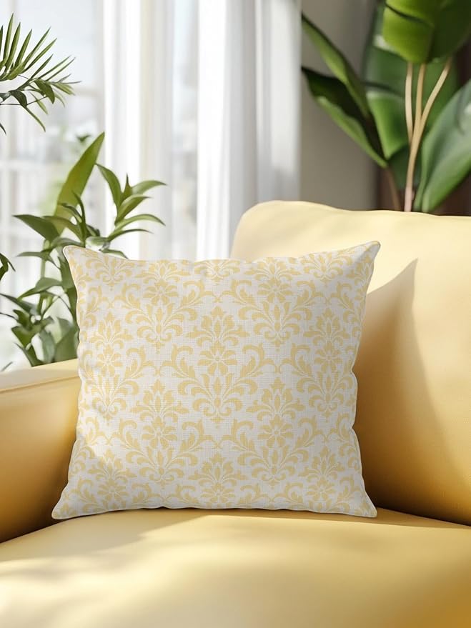 Waterproof Outdoor Pillow 1 Pack Yellow Grid Plaid Decorative Throw Pillows Cover & Insert 18x18 Inch Pillowcase Diagonally Crossed Lines Pillows for Couch Sofa Bed Patio Furniture Indoor Outdoor