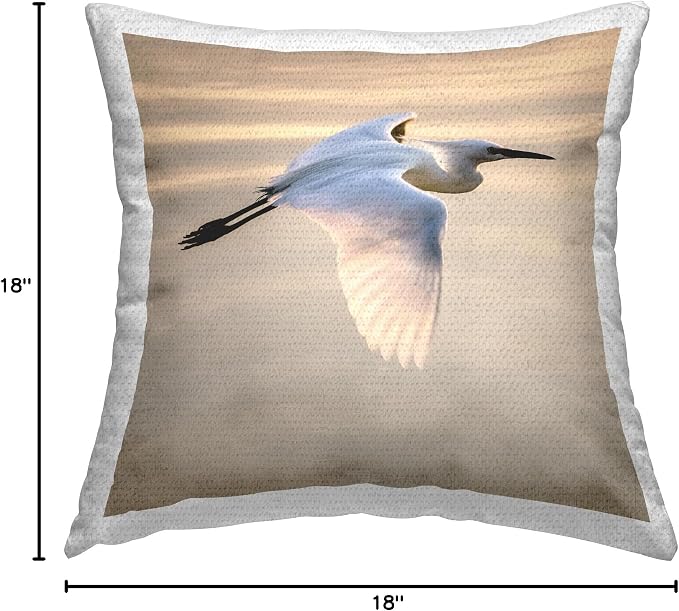 Stupell Industries | Egret Bird Flying View, 18 x 18 | Outdoor Pillow, Made in USA - By David Lorenz