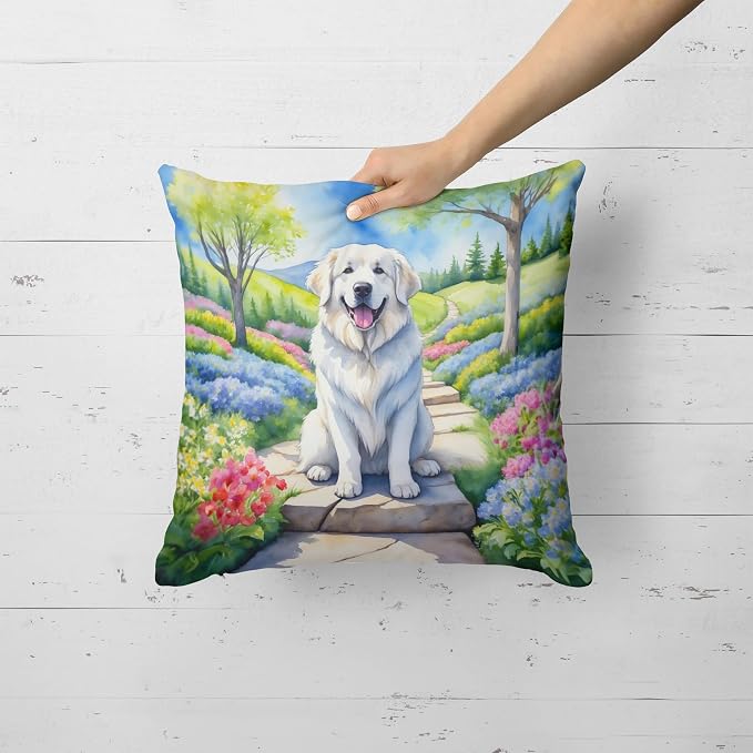Caroline's Treasures Great Pyrenees Spring Path Throw Pillow Machine Washable, Indoor Outdoor Decorative Pillow for Couch, Bed or Patio, 18Hx18W