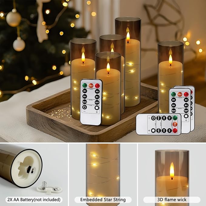 YOROXRG 24 Pack Halloween Decoration Flickering Flameless Candles, Battery Operated LED Candles for New Year, Home Decor, Parties, Wedding,Christmas(D2.2 x H 5" 6" 7") Grey