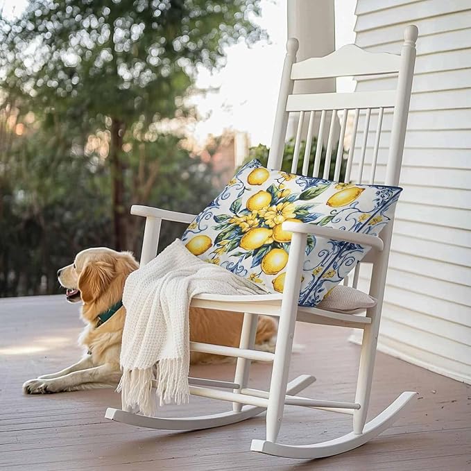 Lumbar Pillow Covers 20x12 Inch Set of 2, Yellow Lemon Waterproof Outdoor Cushion Covers, Middle Century Blue Italian Textured Decorative Pillowcases for Couch, Sofa, Bed, Garden, Patio