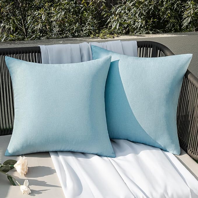 EMEMA Outdoor Throw Pillow Covers Decorative Farmhouse Square Pillowcases Waterproof Cushion Covers Cases for Patio Couch Garden Sofa Home Living Room Set of 2 20x20 Inch Blue Gray