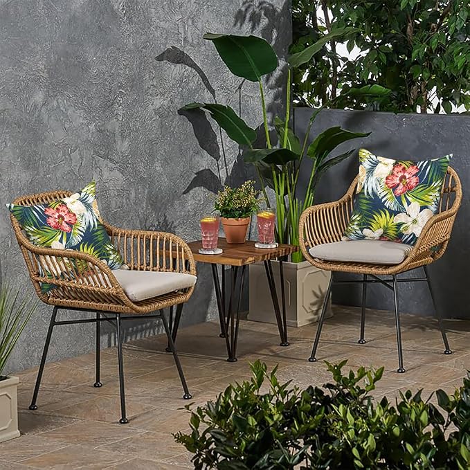Magpie Fabrcis Pack of 2 Outdoor Waterproof Throw Pillow with Insert 18 x 18 Inch, Christmas Decorative Back Cushion Pad for Garden Patio Tent Balcony Couch Sofa (Midnight Floral)