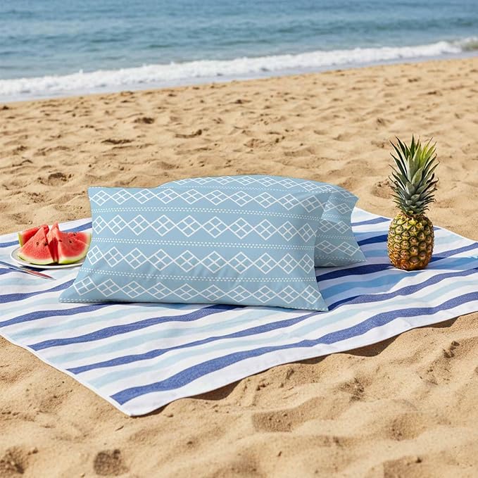 Blue Boho Outdoor Pillow Covers 20x12 Inch Lumbar Pillow Covers Set of 2 Waterproof Decorative Throw Pillow Cases Vintage Ethnic Tribe Abstract Art Geometric Cushion Covers for Patio Furniture Garden
