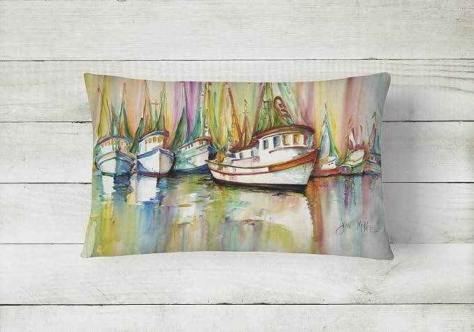 Caroline's Treasures JMK1074PW1216 Shrimp Fleet Canvas Fabric Decorative Pillow Machine Washable, Indoor Outdoor Decorative Pillow for Couch, Bed or Patio, 12HX16W