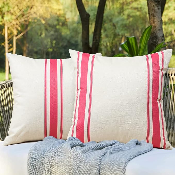OTOSTAR Outdoor Pillow Covers Set of 2 18x18 Inch Waterproof Decorative Throw Pillow Covers Square Geometry Pillow Cases Garden Pillows Shell for Patio Furniture Couch Tent Balcony Decor (Hot Pink)