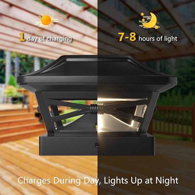 Davinci Lighting Renaissance Solar Outdoor Post Cap Lights - Includes Bases for 4x4 5x5 6x6 Posts - Bright LED Light - Slate Black (2 Pack)