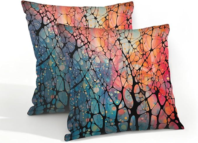 18x18 Inch Outdoor Pillow Covers Set of 2 Waterproof Throw Pillow Covers Decorative Couch Cushion Covers Abstract Colored Glass Square Pillowcases Protectors for Patio Garden Sofa