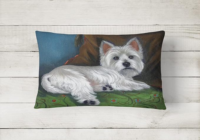Caroline's Treasures PPP3287PW1216 Westie Wake Up Canvas Fabric Decorative Pillow Machine Washable, Indoor Outdoor Decorative Pillow for Couch, Bed or Patio, 12HX16W