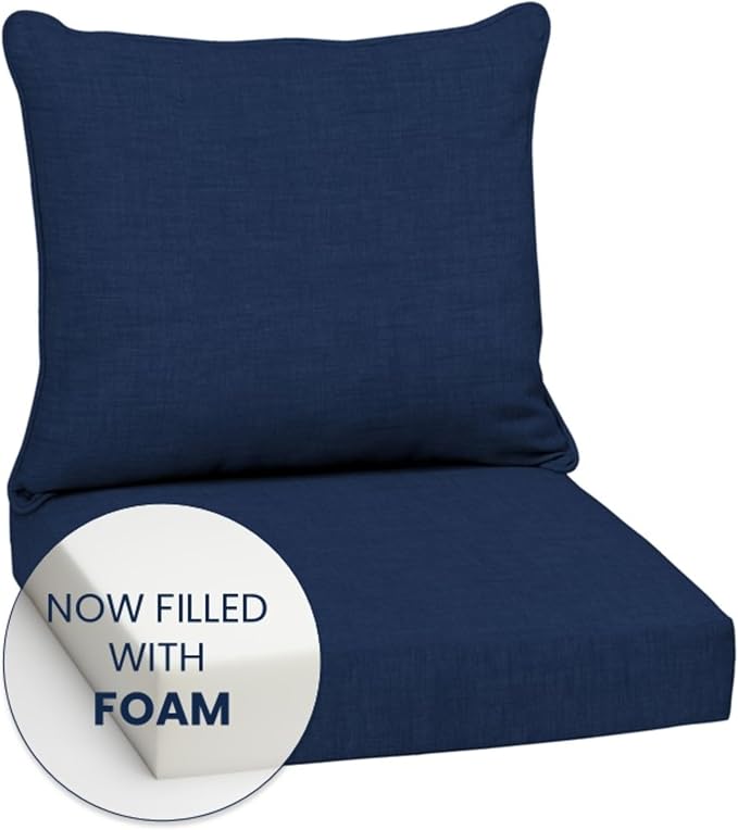 Arden Outdoor Deep Seat Cushion Set, Foam, 2-Pack, 24x24, Sapphire Blue | Sofa, Couch, Conversation Set, Premium High-Density Foam, Never Flattens, Mold and Mildew Resistant