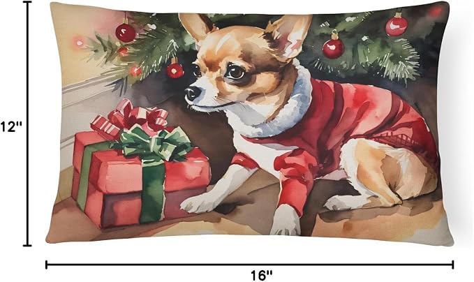 Caroline's Treasures DAC2630PW1216 Chihuahua Cozy Christmas Throw Pillow Machine Washable, Indoor Outdoor Decorative Pillow for Couch, Bed or Patio, 12HX16W