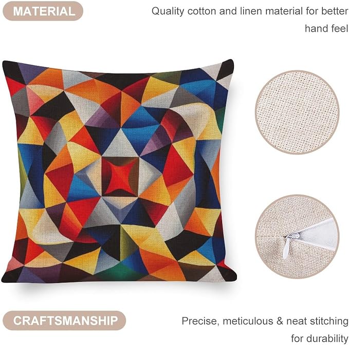 Farmhouse Pillow Covers Colorful Fun Aesthetic Mid Century Modern Gomestry Pillow Cases 18"x18" Vintage Geometric Outdoor Square Pillow Cushion Cases Home Decoration for Sofa Couch Living Bed Room
