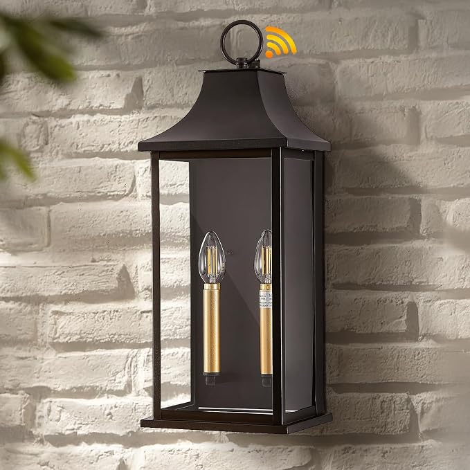 21in Large Dusk to Dawn Outdoor Wall Lights for House, Exterior Lighting Fixtures Dusk to Dawn Outdoor Lighting with Glass, Waterproof Brown Porch Sconces for Porch, Patio, Garage, E12 Base