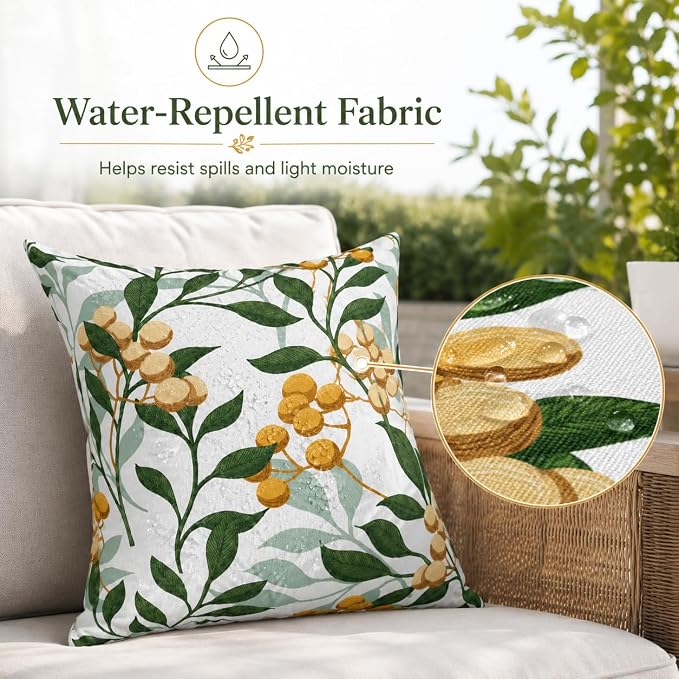 Outdoor Throw Pillows 18×18 Inch Waterproof Pillows with Inserts | Set of 2 Fade Resistant Decorative Square Pillows for Couch, Sofa and Patio Furniture