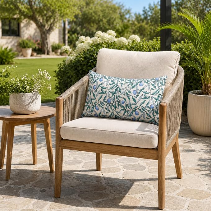 Pack of 2 Patio Lumbar Pillows 12"x20" | Fade Resistant Outdoor Waterproof Lumbar Pillow with Inners Decorative Garden Lumbar Cushions for Home Patio Terrace Sofa