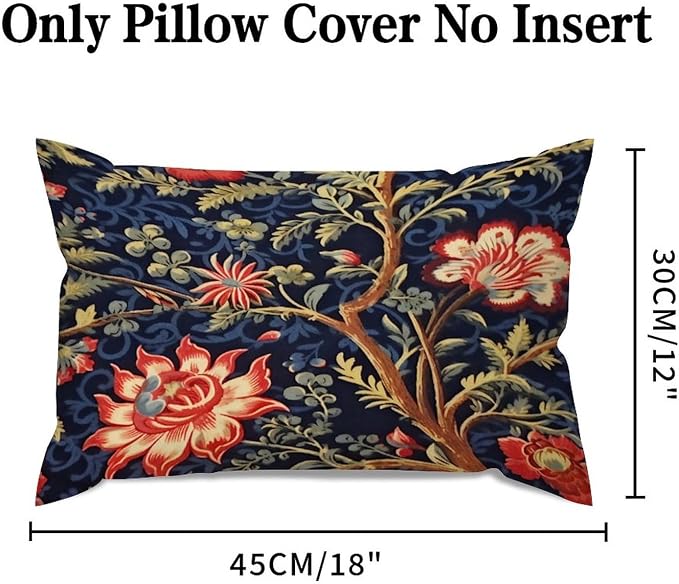Zipped Pillow Cases for Home Decor Burgundy Gold Navy Blue Floral Botanical Throw Pillow Cover Set of 2 Farmhouse Cushion Cover Cases for Living Room Club Home Decor 12x18in
