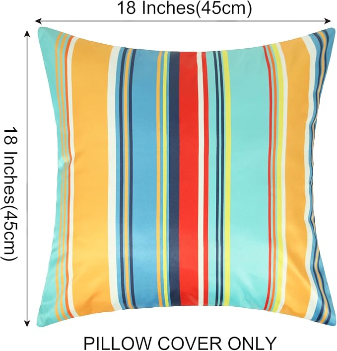 Pyonic Set of 2 Outdoor Pillow Covers Waterproof Throw Pillow Covers Decorative Square Patio Pillows for Patio Tent Garden Beach,18x18 Inches,Color Stripe(Blue)