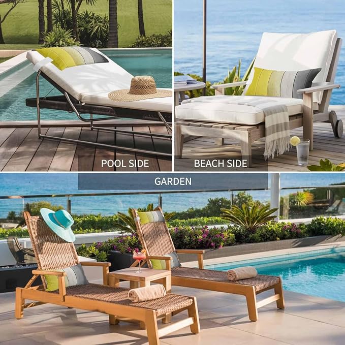 Yellow Gray Ombre Outdoor Pillows for Chaise Lounge Chair Waterproof Lumbar Pillows with Insert&Strap Beach Headrest Pillow Vintage Country Wooden Recliner Neck Pillow for Patio Pool 12"x20"