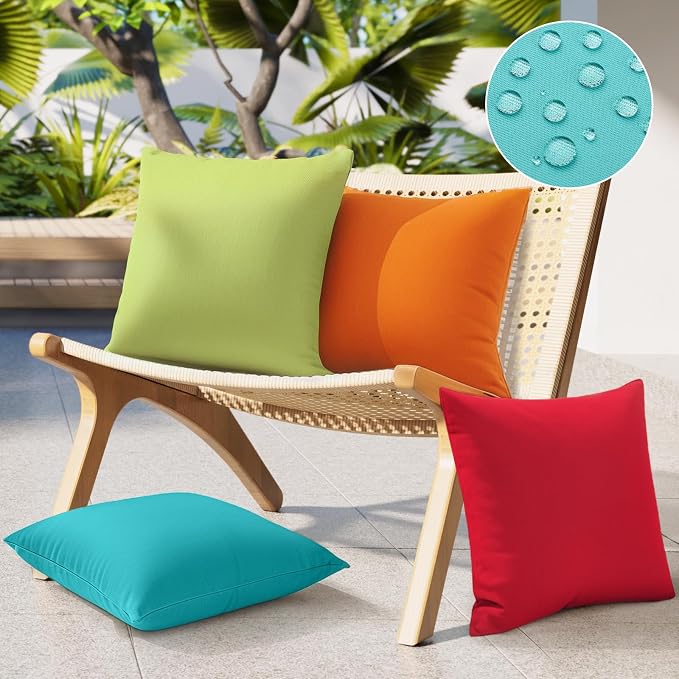 fauson Outdoor Pillows 18x18 Set of 4 Outdoor Pillows Covers Waterproof Decorative Square