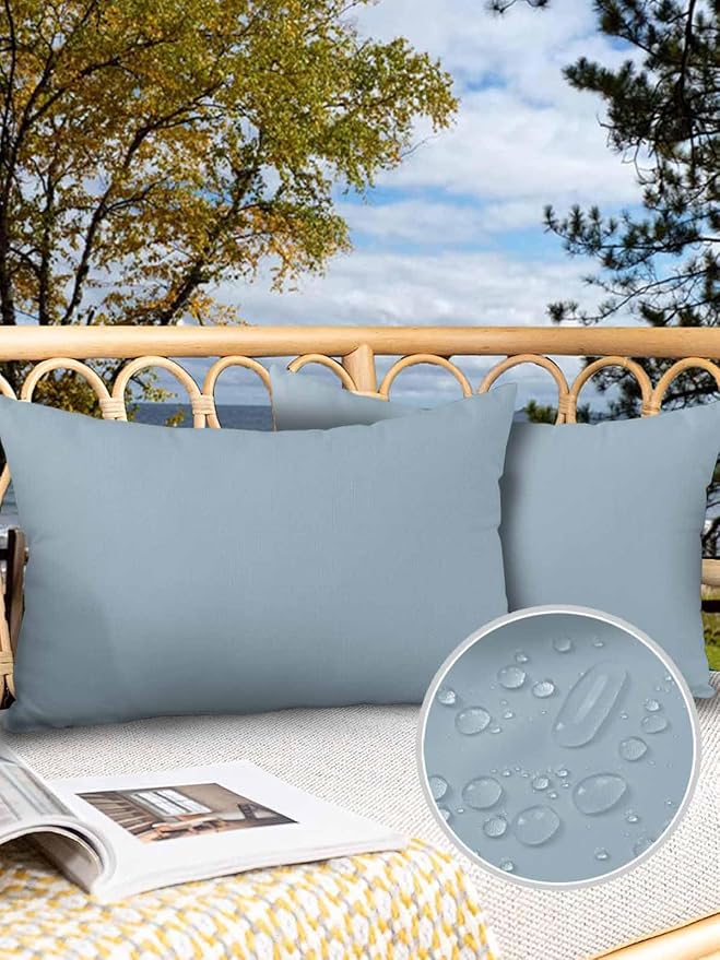 Outdoor Waterproof Throw Pillow Covers Set of 2 Winter Sky Blue Lumbar Pillowcases 20x12 Inches Solid Color Patio Decorative Pillows Cushion Case Patio Pillows for Couch Bed Chair Garden
