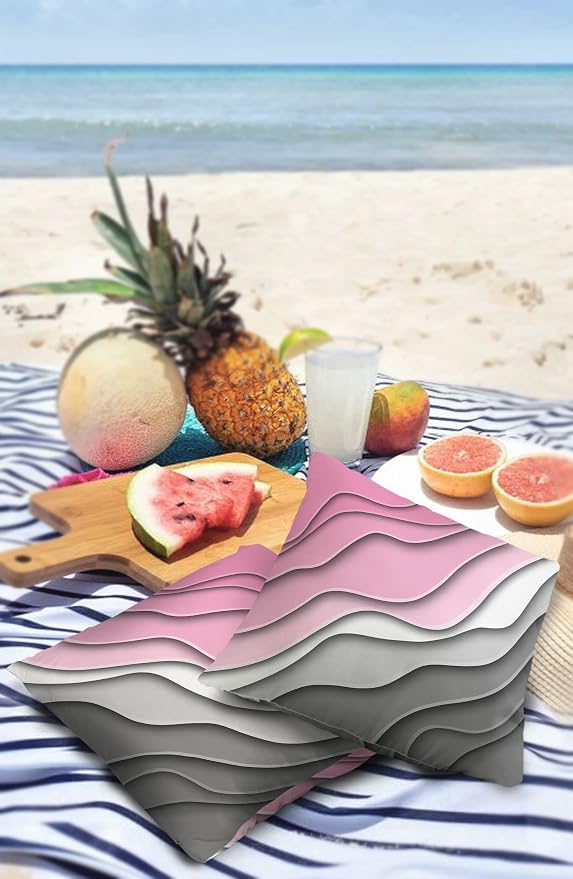 Outdoor Waterproof Pillow Covers for Patio Furniture Pink Modern Geometric Decorative Throw Pillow Cover Abstract Beach Pillowcases Set of 2 Cushion Case for Sofa Couch Chair Home Decor 24 x 24 Inches