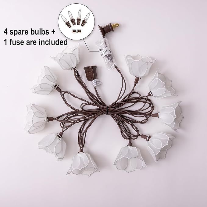 Decorative String Lights Plug in with 10 Bulbs, Flower Garland Fairy Lights Connectable Weatherproof Outdoor Indoor for Wedding Garden Pergola Bedroom Porch Floral Home Decor (White)