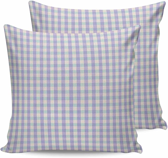 Outdoor Waterproof Throw Pillow Covers Set of 2 Purple Buffalo Plaid Pillowcases 18x18 Inches Linen Classic Checked Patio Decorative Pillows Cushion Case Patio Pillows for Couch Bed Chair Garden